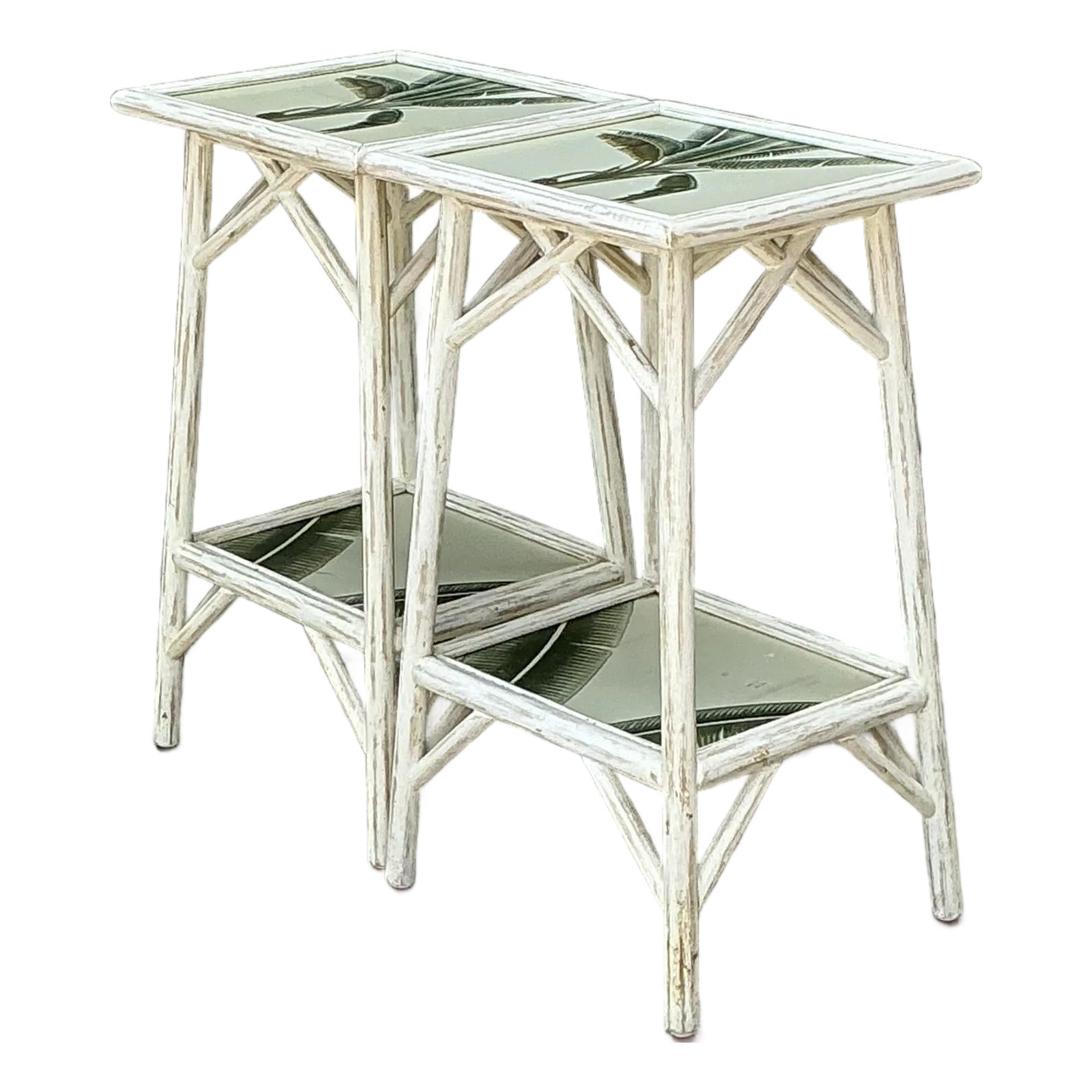 Vintage Hand Painted Palm Side Tables - A Pair | Chairish