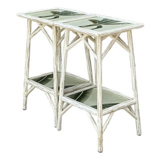 Vintage Hand Painted Palm Side Tables - A Pair For Sale