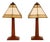 Pair Stickley Mission Oak Slag Glass Lamps For Sale
