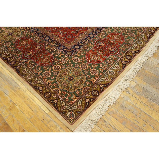 Textile 1940s Beige Swastika Medallion Antique Tabriz Handknotted Wool Gallery Rug For Sale - Image 7 of 7