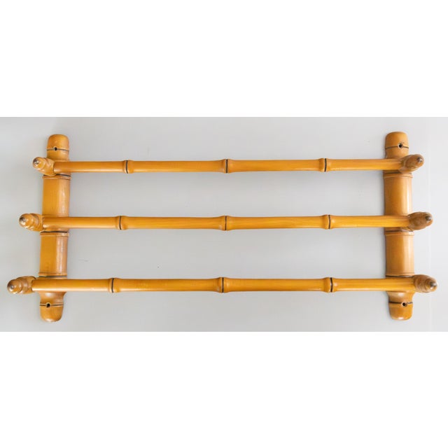 Wood Antique French Faux Bamboo Triple Towel Holder Wall Rack For Sale - Image 7 of 7