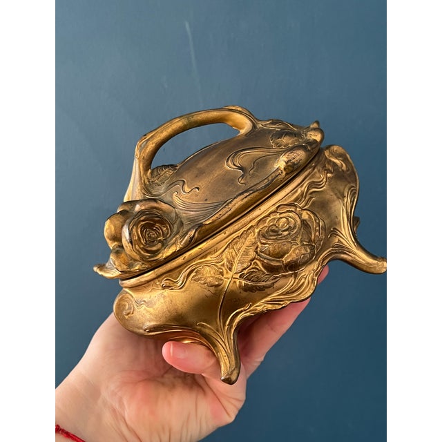 Antique Art Nouveau Brass Jewelry Casket For Sale - Image 13 of 18
