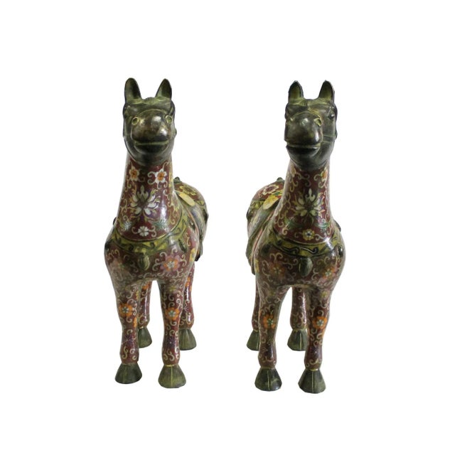 Chinese Brown Enamel Cloisonne Metal Horse Figures - a Pair For Sale - Image 4 of 10