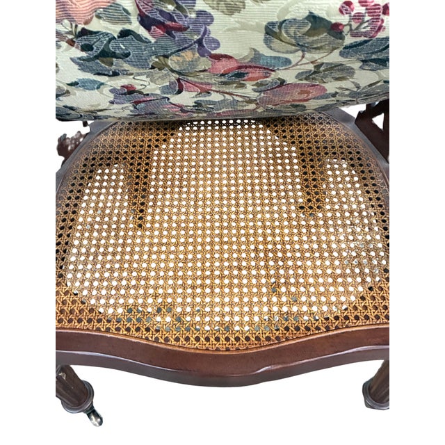 1970s Baker Milling Road Chinoiserie Sculptural Mahogany Cane Armchair With Brass Casters For Sale In Charlotte - Image 6 of 10