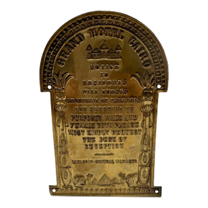 Vintage Grand Hotel Cairo Cast Brass Sign Egyptian Revival Hotel Notice Plaque