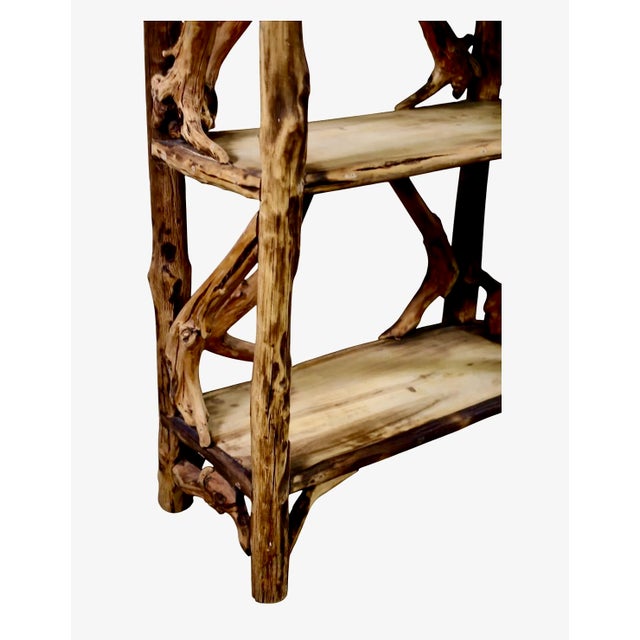 Wood Pair Mid-Century Tall Rustic Adirondak-Style Bookcase For Sale - Image 7 of 7