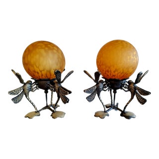 Mid 20th Century Vintage Art Nouveau Dragonfly Lamps - a Pair For Sale