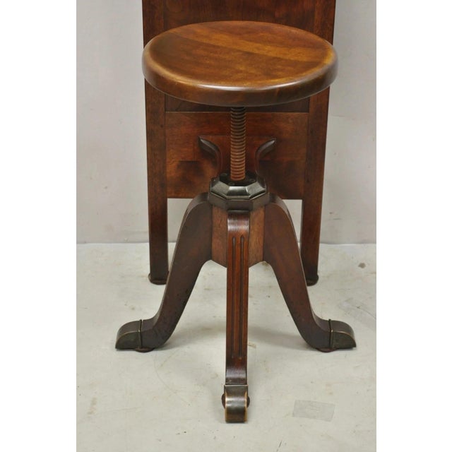 Early 20th Century Antique Hamilton MFG High Back Adjustable Mahogany Architect Chair Piano Stool For Sale - Image 5 of 12