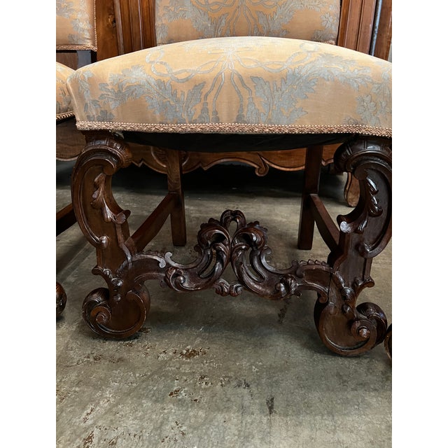 Wood Set 4 Louis XIV Style 19th Century French Walnut Rococo Side Chairs For Sale - Image 7 of 13