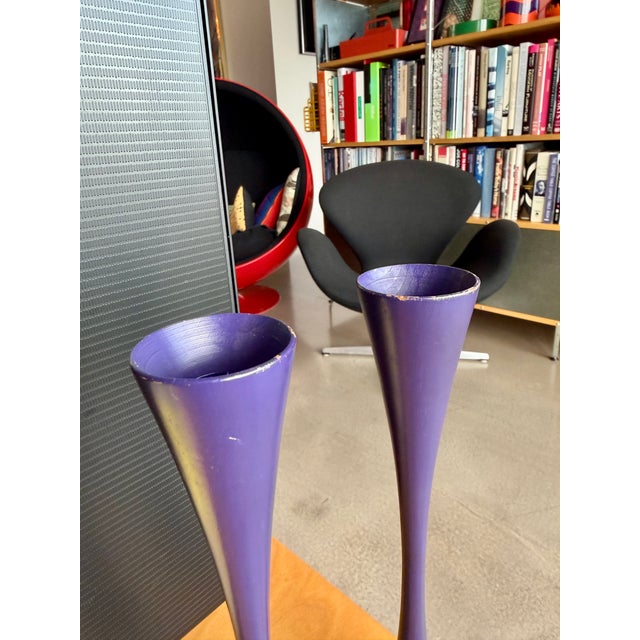 Purple Rare 1960 Verner Panton Vip-302-1 Candlesticks Svend Andersen Denmark Purple Reversible Wood Pair For Sale - Image 8 of 15