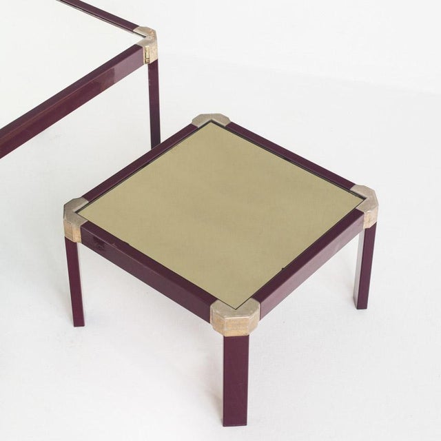 Vintage Regency Style Nesting Tables in Lacquered Metal and Mirror Glass, France, 1970s, Set of 2 For Sale - Image 10 of 16