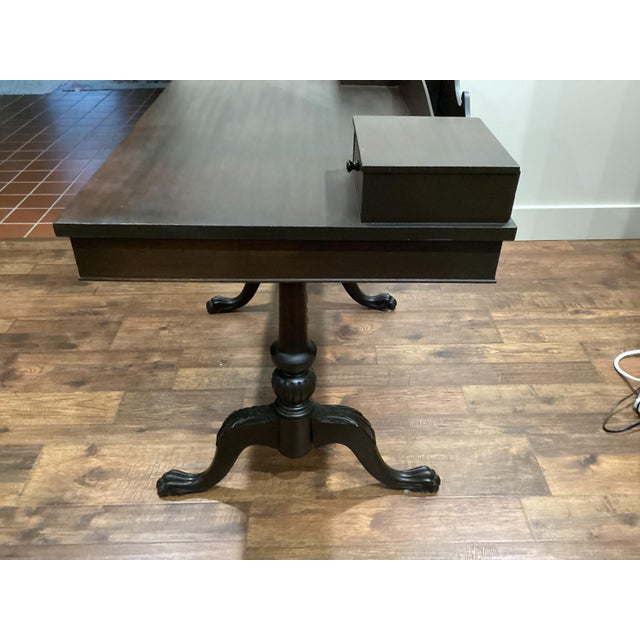 Art Nouveau 1800’s Antique Art Nouveau Victorian Solid Walnut Desk Carved Feet Excellent Brown With Letter Holder For Sale - Image 3 of 18