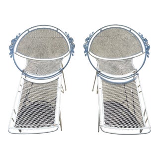 1950s Maurizio Tempestini for Salterini Radar MCM White Wrought Iron Lounge Chairs With Footrests, 4 Pieces For Sale