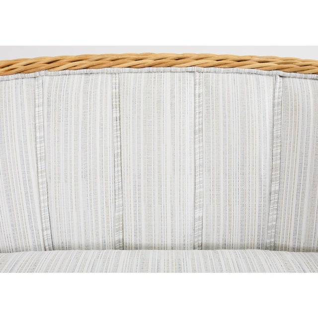 Wood Michael Taylor Style Woven Rattan Sofa and Matching Ottomans For Sale - Image 7 of 12
