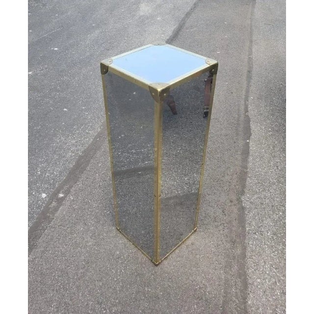 Modern Mirrored Chrome Plated and Brass Mounted Corners Wood Pedestal / Column For Sale - Image 3 of 6