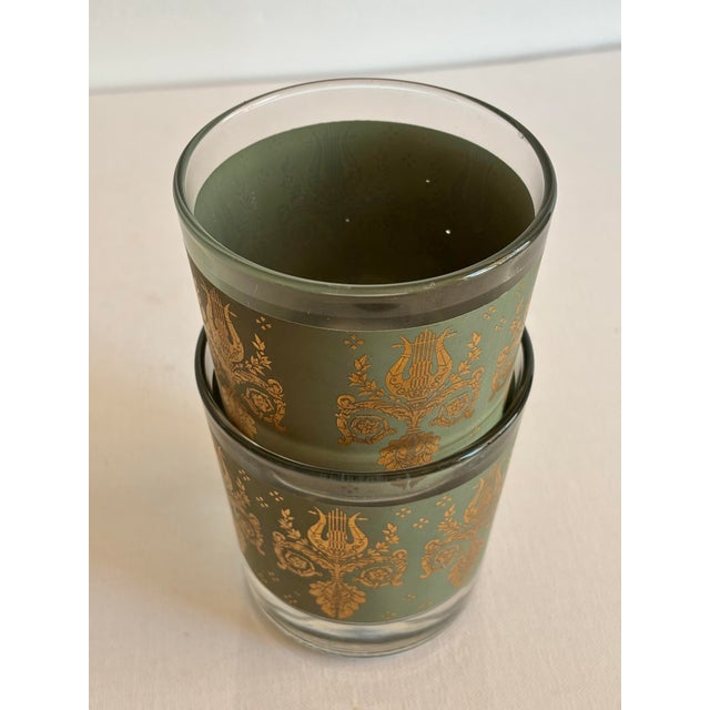 Metal 1950s Midcentury Laurel & Lyre Green and Gold Barware Rocks Glasses, Set of 2 For Sale - Image 7 of 7