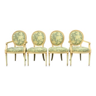 1960s Baker Furniture Attributed Louis XVI Parcel Painted Dining Chairs- Set of 4 For Sale