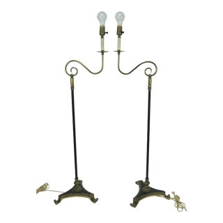 1930s American Regency/Art Deco Bronze and Brass Floor Lamp by the Crest Lighting Co of Chicago - a Pair For Sale
