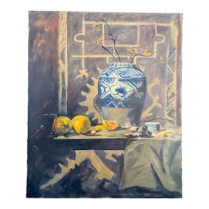 Original Impressionist Still Life Painting, Chinoiserie and Lemons