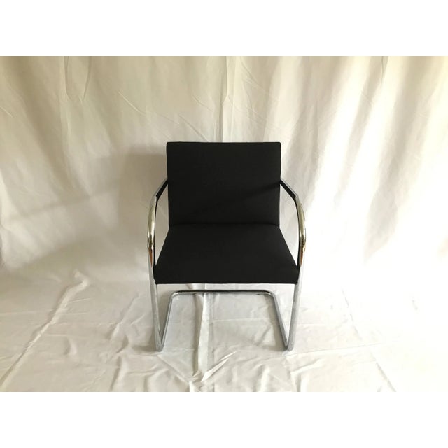 Mid-Century Modern Knoll Studios Ludwig Mies Van Der Rohe's Brno Tubular Chair Original Charcoal Fabric For Sale - Image 3 of 8