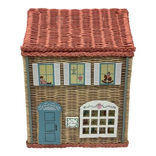 Vintage Doll Shoppe Large Scale Wicker Hamper/Toy Chest Basket For Sale