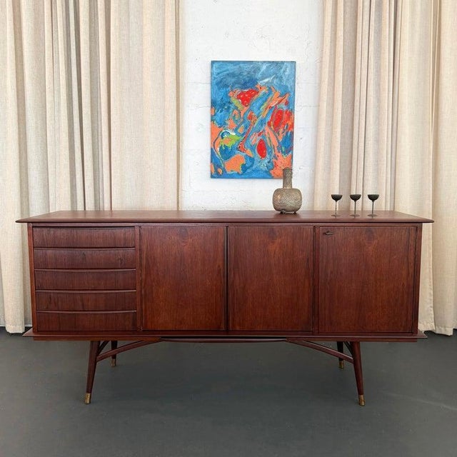 1960s Scandinavian Modern Teak Sideboard Credenza With Pull-Out Tray For Sale In New York - Image 6 of 13