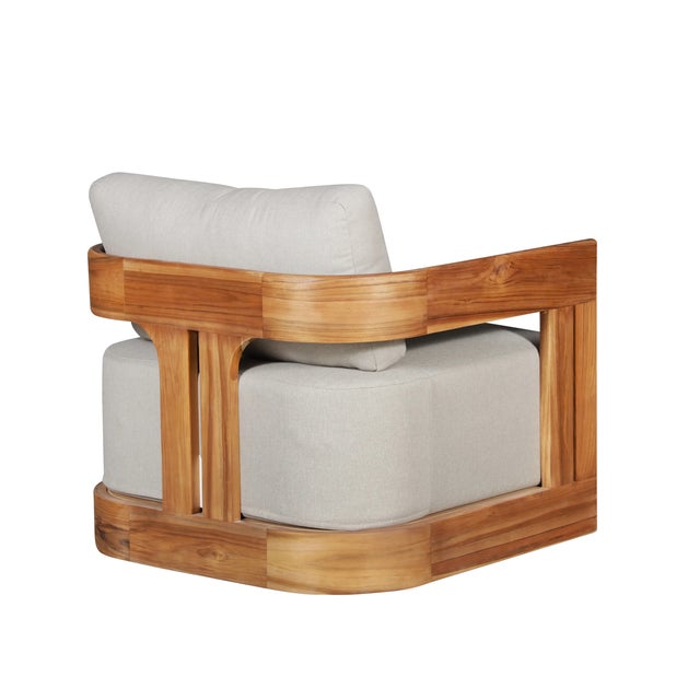 Crafters and Weavers Paradiso Outdoor Solid Teak Swivel Chair - Gray Fabric For Sale In Chicago - Image 6 of 9