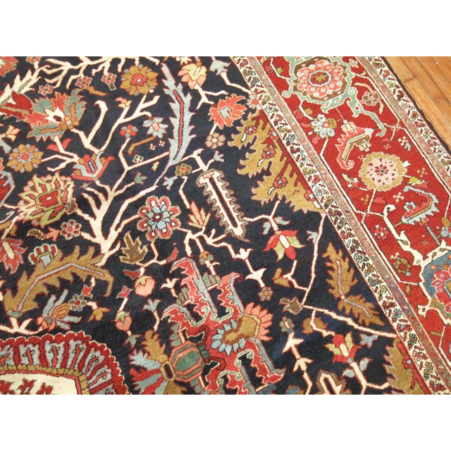 Antique Navy Field Red Border Heriz Serapi Rug no. 10350 For Sale - Image 9 of 12