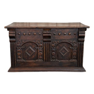 Antique Artisan Hand Carved Mahogany Blanket Chest Trunk For Sale