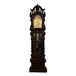 Antique Carved Mahogany 9-Tube Chiming Longcase Clock, 1880 For Sale
