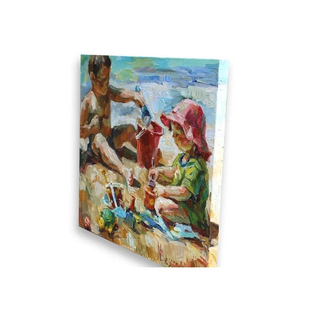 2010s "Beach Day Sand Castle" Impressionist Oil Painting of Children on Canvas by Natalia Bessonova 2012 For Sale - Image 5 of 7