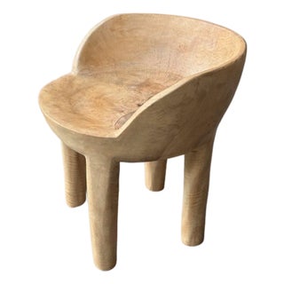Sculptural Solid Mango Wood Chair Hand-Carved Modern Organi For Sale