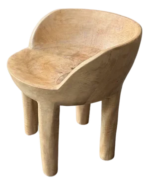 Sculptural Solid Mango Wood Chair Hand-Carved Modern Organi