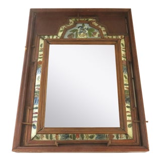 European Late 18th Century Pine Courting Mirror with Reverse Painted Glass depicting Flowers and Acorns For Sale