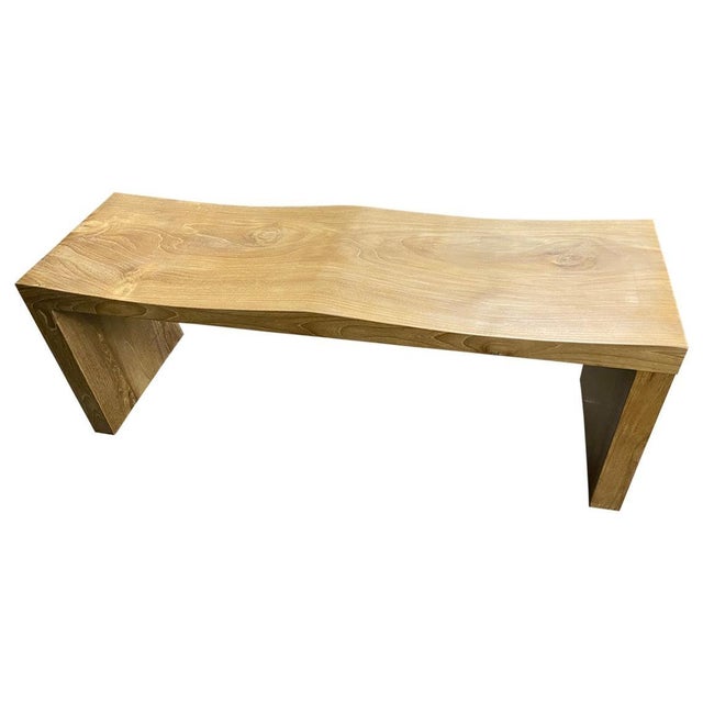 Andrianna Shamaris Natural Teak Wood Wave Bench For Sale - Image 15 of 18