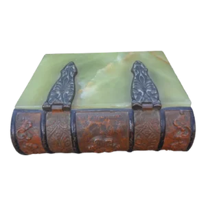 1920s Antique Austrian Alabaster and Gilt Metal Book Box