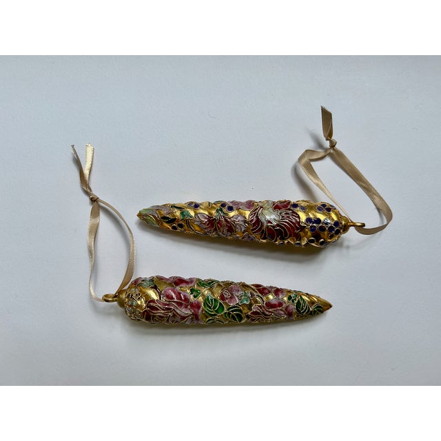 Gold Pair of Gold Cloisonné & Crystal Ornaments For Sale - Image 8 of 17