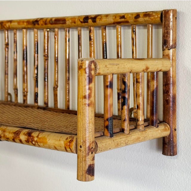 Wood Vintage Scorched Bamboo Wall Shelf For Sale - Image 7 of 7