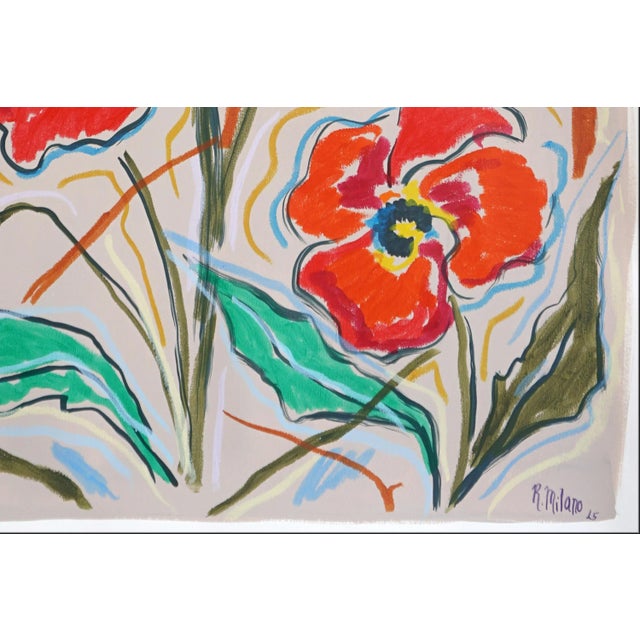 Red 2025, Abstract vs Figurative, Wheat and Poppies, Acrylic Paint on Watercolor Paper by Romina Milano For Sale - Image 8 of 8