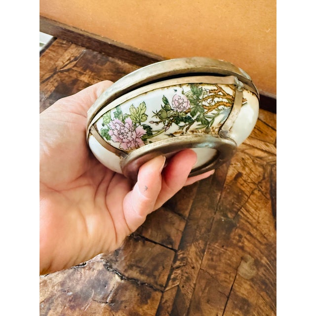 Antique Chinese Porcelain Erotic Trinket Box With Dragon Metal Mount For Sale - Image 9 of 11