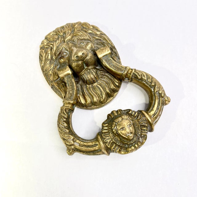 Early 20th Century Antique Lion Head Brass Door Knocker For Sale - Image 5 of 11