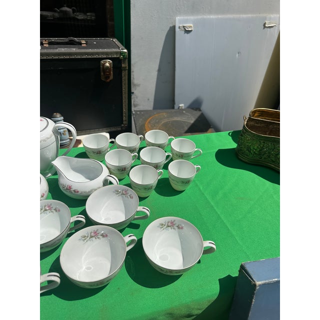 Ceramic Mikasa First Love Collection of Plates and Tea Set With Pink Rose Accents For Sale - Image 7 of 11