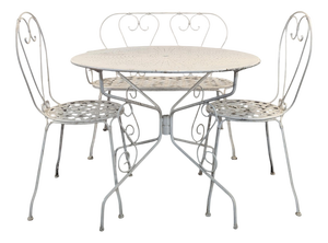 Wrought Iron Garden Table, Chairs and Bench, 1900s, Set of 4