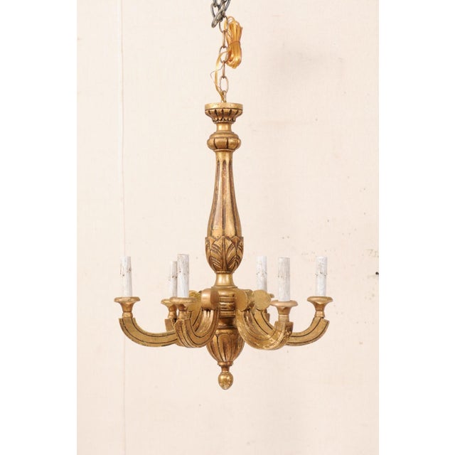 Mid 20th Century French 6-Light Gilt Chandelier For Sale - Image 9 of 11