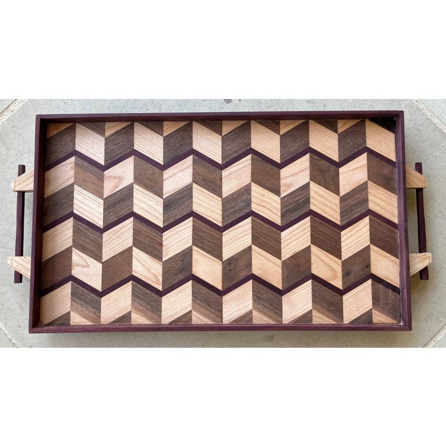 Coffee Late 20th-Century Handcrafted Exotic Wood Rectangular Handled Tray in the Manner of Don Shoemaker For Sale - Image 8 of 18