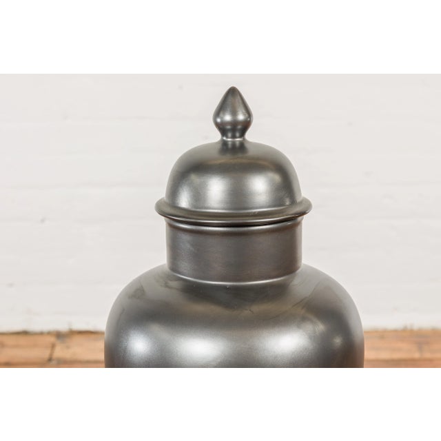 Vintage Charcoal Lidded Altar Vase with Stylized Acorn Finial For Sale In New York - Image 6 of 12