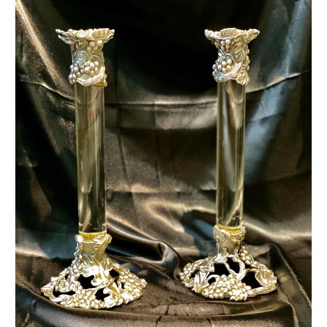 Metal Pewter and Lucite Grapevine Candlesticks- a Pair For Sale - Image 7 of 7