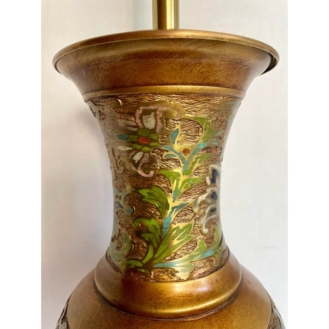 Mid 20th Century Asian Champleve Cloissone Tall Brass Lamp Made by Marbro For Sale In Los Angeles - Image 6 of 13