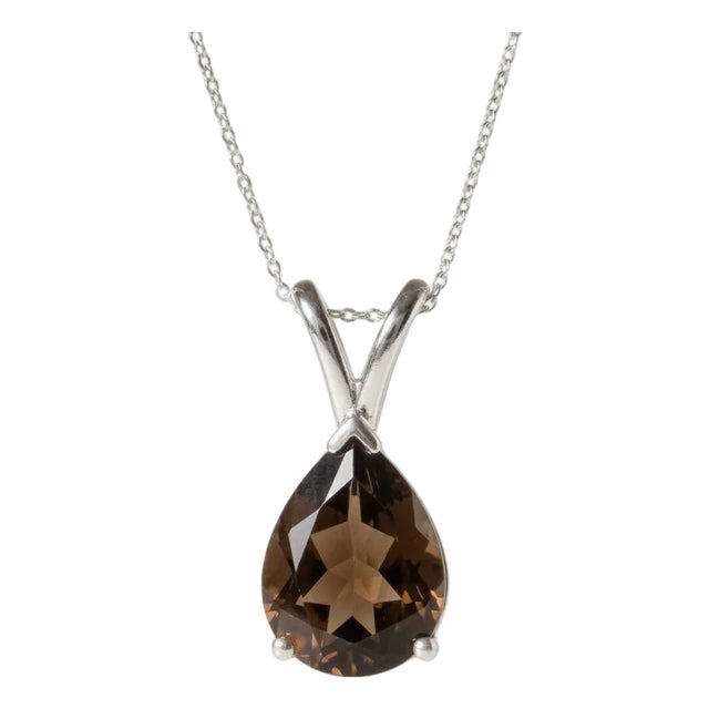 Smoky Topaz Pear Cut Pendant, Brown Gemstone Stackable Pendant For Sale
