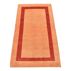 Gabbeh Rug 2’11” X 5’1” Orange Wool Contemporary Hand-Knotted Carpet